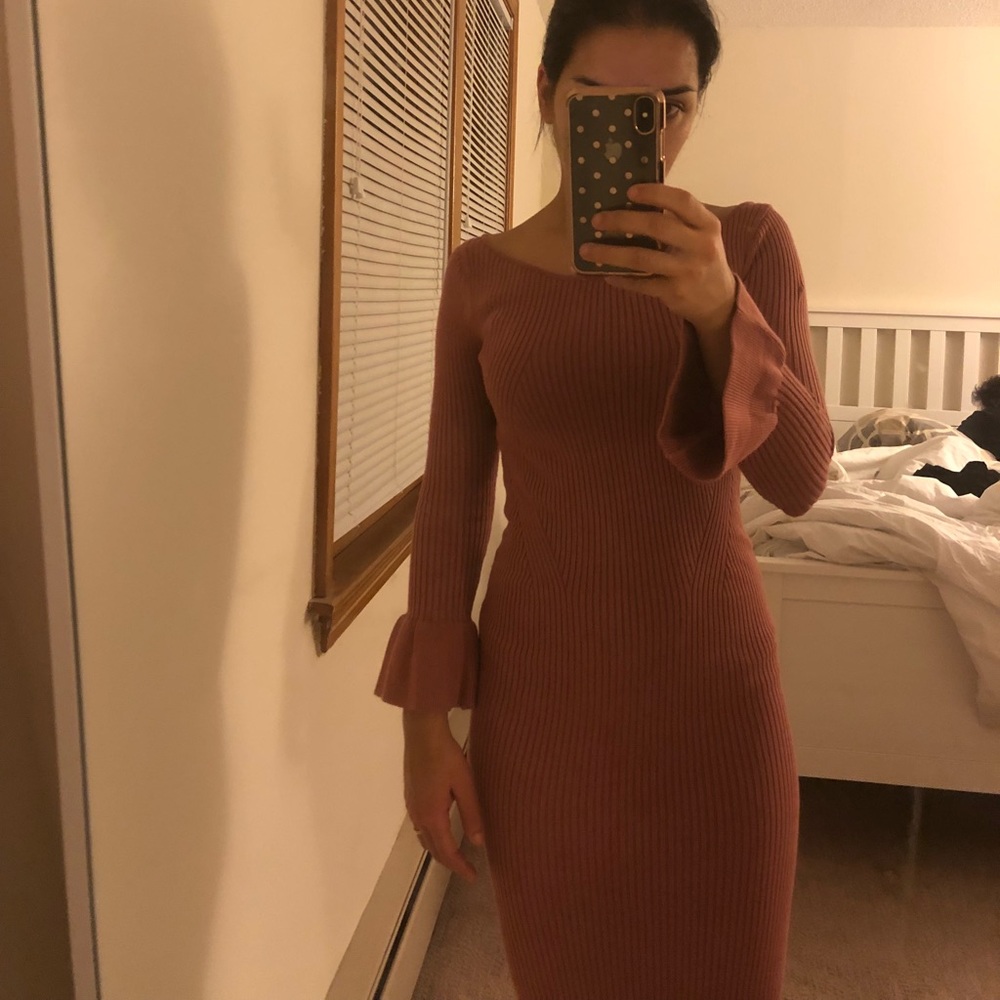 NWOT Zara blush mauve pink bodycon knit dress S/XS